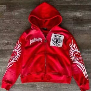 Red Graphic Hoodie with Tribal Design